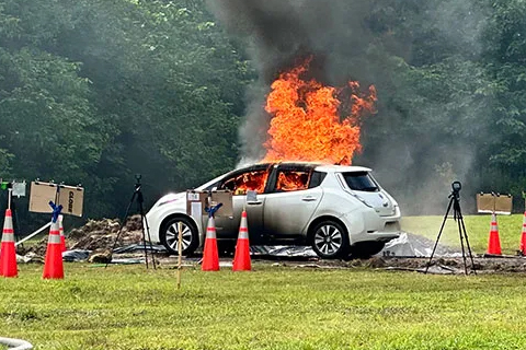 electric vehicle on fire